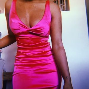 HOT PINK CACHE MIDI DRESS